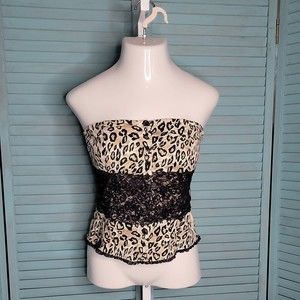 Sans Souci Sleeveless Button Down Blouse Tubetop Sz L Black Brown